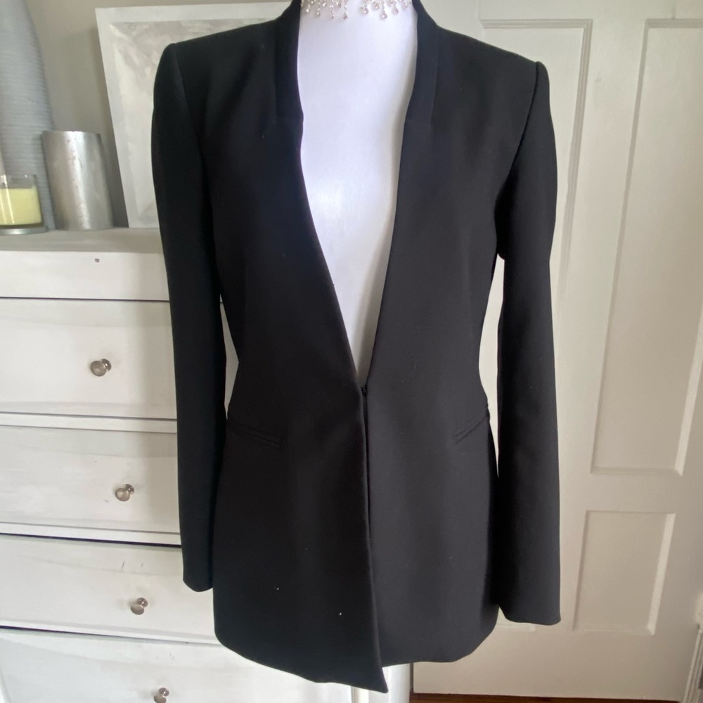 Zara black collarless long blazer Sz Small. Worn once